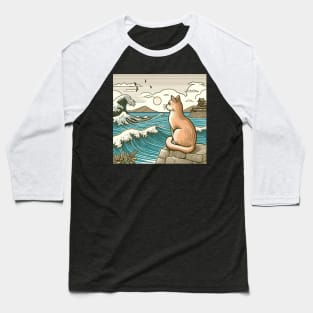 Japanese Meow Cat Ukiyo-e Baseball T-Shirt